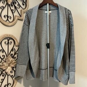 Coldwater Creek Women's 2X Gray Striped Open Cotton Blend Cardigan